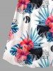 Robe camisole hawaïenne grande taille à imprimé géométrique et cercles, fleurs d'hibiscus et feuilles tropicales - Bleu clair 3X