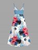 Robe camisole hawaïenne grande taille à imprimé géométrique et cercles, fleurs d'hibiscus et feuilles tropicales - Bleu clair 3X