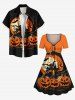 Plus Size Halloween Pumpkin Moon Bat Tree Print Cinched Dress -  