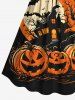 Plus Size Halloween Pumpkin Moon Bat Tree Print Cinched Dress -  