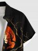 Plus Size Halloween Pumpkin Moon Bat Tree Print Buttons Pocket Shirt For Men -  