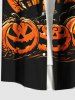 Plus Size Halloween Pumpkin Moon Bat Tree Print Buttons Pocket Shirt For Men -  