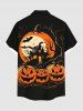 Chemise grande taille à boutons et poches pour homme, motif citrouille, lune, chauve-souris, arbre, Halloween - Noir 5XL