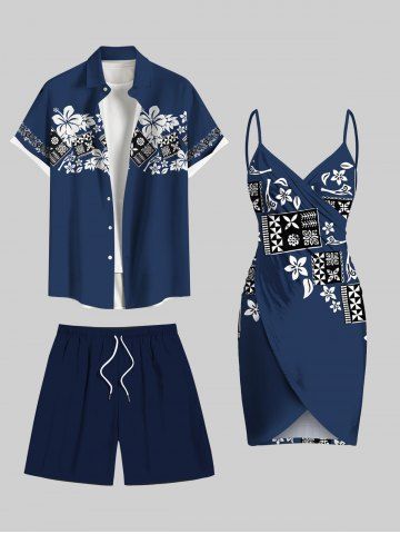Flower Ethnic Graphic Print Plus Size Matching Hawaii Beach Outfit For Couples