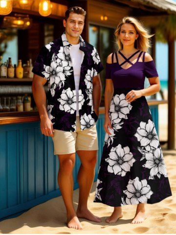 Tenue de plage hawaïenne assortie grande taille à imprimé floral pour couples