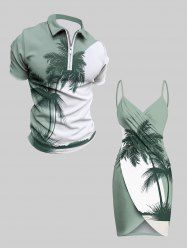 Tenue de plage hawaïenne grande taille à imprimé cocotiers pour couples - Vert 