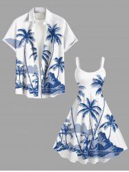 Coconut Tree Mountain Cloud Print Plus Size Matching Hawaii Beach Outfit For Couples -  