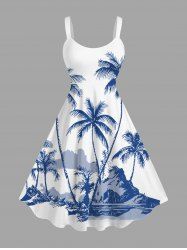 Plus Size Coconut Tree Mountain Cloud Print Hawaii Tank Dress -  