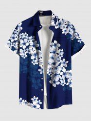 Plus Size Ombre Flower Petal Print Hawaii Button Pocket Shirt For Men -  