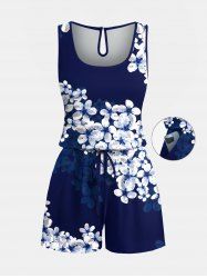 Combinaison hawaïenne grande taille à imprimé pétales de fleurs ombré avec cordon de serrage et poches - Bleu 4X