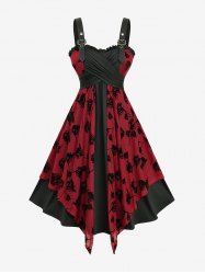 Flowers Flocking Mesh Ruched Crisscross Ruffles Asymmetrical Tank Dress -  