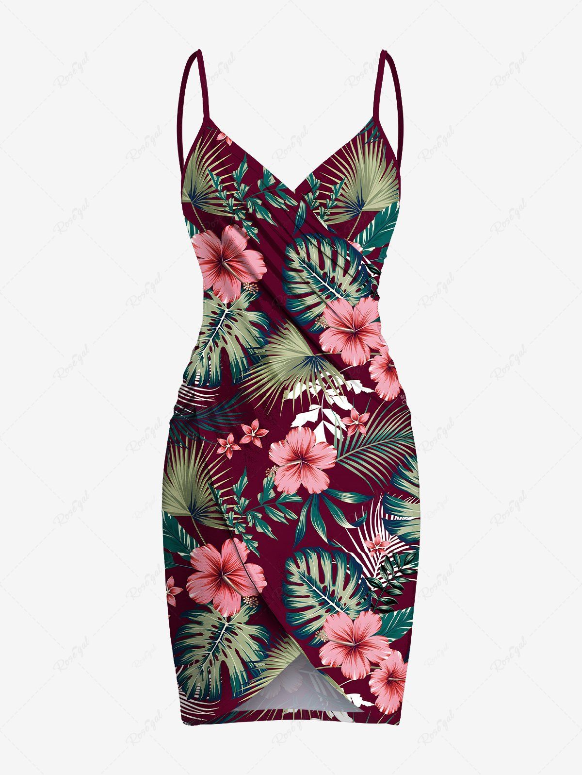 Affordable Plus Size Hibiscus Flowers Tropical Leaf Print Convertible Hawaii Beach Cover  
