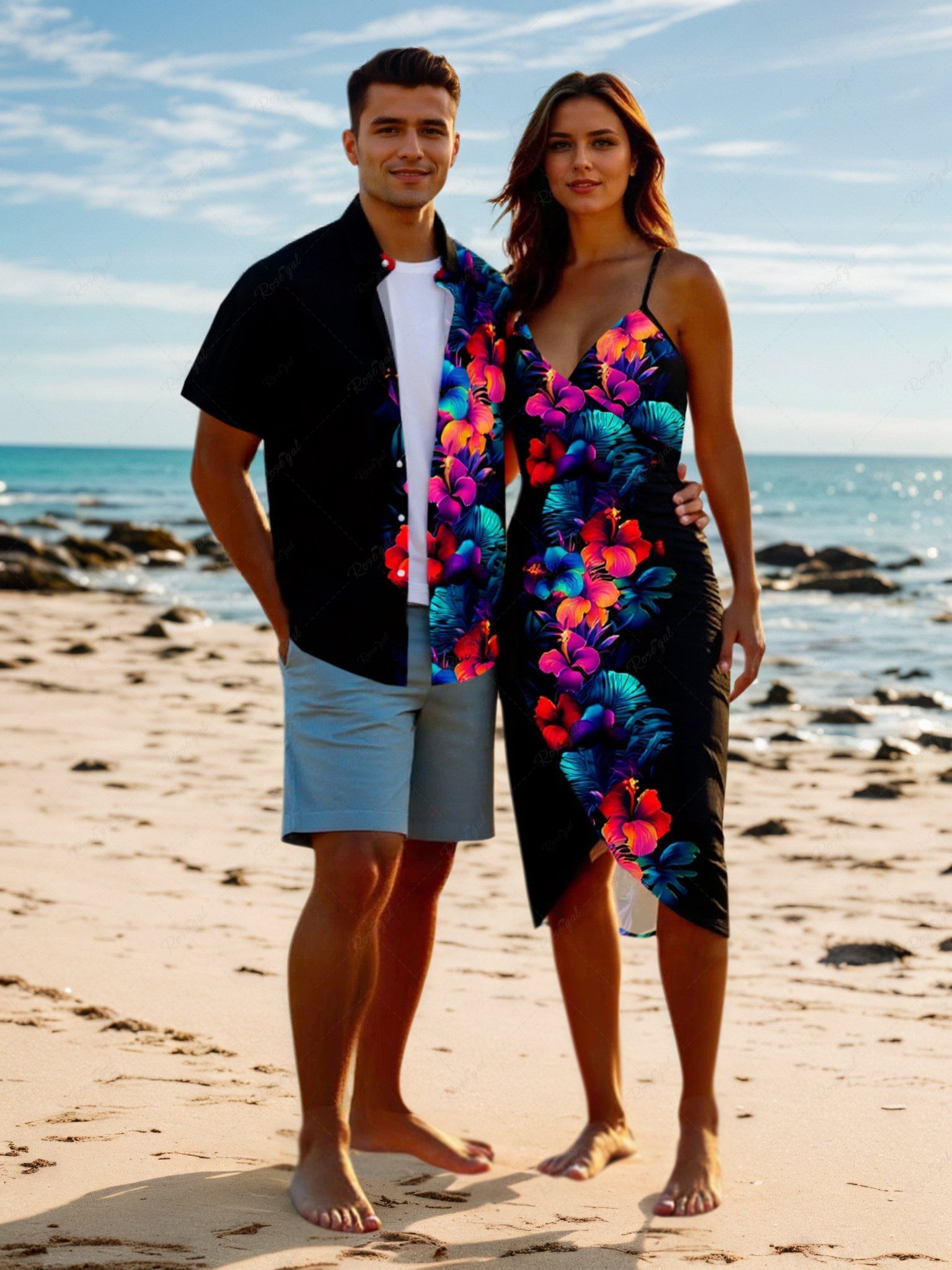 Outfit Tropical Leaf Hibiscus Flowers Print Plus Size Matching Hawaii Beach Outfit For Couples  