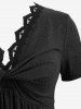 Glitter Ribbed Twist Geometric Floral Trim Neck Top and Two Tone Lace Up Flare Pants Plus Size Outfit -  