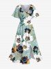 Ombre Flower Leaf Print Plus Size Matching Hawaii Beach Outfit For Couples -  