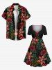 Skulls Tropical Leaf Hibiscus Flowers Print Plus Size Matching Hawaii Beach Outfit For Couples -  