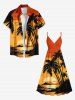 Coconut Tree Sun Seascape Bird Print Plus Size Matching Hawaii Beach Outfit For Couples -  