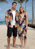 Tenue de plage hawaïenne assortie grande taille à imprimé ethnique, motif feuilles tropicales et fleurs d'hibiscus, pour couples - Bleu 