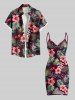 Plus Size Hibiscus Flowers Tropical Leaf Print Convertible Hawaii Beach Cover -  