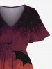 Plus Size Pumpkin Bat Ombre Galaxy Print Halloween Split Pocket A Line Midi Dress -  