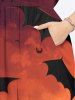 Plus Size Pumpkin Bat Ombre Galaxy Print Halloween Split Pocket A Line Midi Dress -  