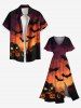 Plus Size Pumpkin Bat Ombre Galaxy Print Halloween Split Pocket A Line Midi Dress -  