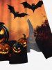 Robe mi-longue trapèze grande taille à imprimé galaxie ombré citrouille chauve-souris Halloween avec poches fendues - Orange 2X
