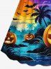 Plus Size Pumpkin Lantern Coconut Tree River Bat Moon Ombre Galaxy Print Halloween Cinched A Line Dress -  