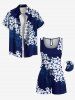 Plus Size Ombre Flower Petal Print Hawaii Drawstring Pocket Romper -  