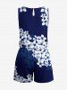 Plus Size Ombre Flower Petal Print Hawaii Drawstring Pocket Romper -  