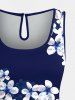 Plus Size Ombre Flower Petal Print Hawaii Drawstring Pocket Romper -  