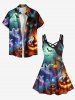 Plus Size Pumpkin Lantern Ghost Bat Tree Print Halloween Ombre Crisscross A Line Cami Dress -  