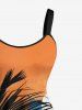 Robe débardeur trapèze hawaïenne grande taille à imprimé lune et cocotiers colorblock - Orange 5X