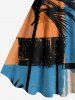 Robe débardeur trapèze hawaïenne grande taille à imprimé lune et cocotiers colorblock - Orange 5X