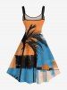 Robe débardeur trapèze hawaïenne grande taille à imprimé lune et cocotiers colorblock - Orange 5X