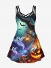Plus Size Pumpkin Lantern Ghost Bat Tree Print Halloween Ombre Crisscross A Line Cami Dress -  