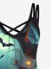 Plus Size Pumpkin Lantern Ghost Bat Tree Print Halloween Ombre Crisscross A Line Cami Dress -  