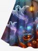 Plus Size Pumpkin Lantern Ghost Bat Tree Print Halloween Ombre Crisscross A Line Cami Dress -  
