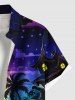 Plus Size Pumpkin Lantern Coconut Tree River Bat Moon Ombre Galaxy Print Halloween Button Pocket Shirt For Men -  