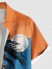 Plus Size Coconut Tree Colorblock Moon Print Hawaii Button Pocket Shirt For Men -  