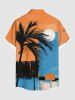 Plus Size Coconut Tree Colorblock Moon Print Hawaii Button Pocket Shirt For Men -  