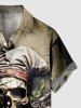 Chemise grande taille à imprimé tête de mort, carte pirate, voilier, boussole, croisière hawaïenne, boutonnée, poche, pour homme - café lumière 5XL