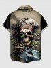 Chemise grande taille à imprimé tête de mort, carte pirate, voilier, boussole, croisière hawaïenne, boutonnée, poche, pour homme - café lumière 5XL