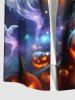 Plus Size Pumpkin Lantern Ghost Bat Tree Print Halloween Ombre Button Pocket Shirt For Men -  
