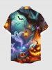 Plus Size Pumpkin Lantern Ghost Bat Tree Print Halloween Ombre Button Pocket Shirt For Men -  