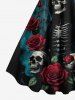 Plus Size Skull Skeleton Rose Flower Moon Butterfly Castle Print Halloween A Line Dress -  