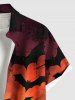 Plus Size Pumpkin Bat Ombre Galaxy Print Halloween Button Pocket Shirt For Men -  