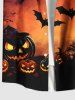 Plus Size Pumpkin Bat Ombre Galaxy Print Halloween Button Pocket Shirt For Men -  