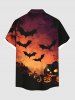 Plus Size Pumpkin Bat Ombre Galaxy Print Halloween Button Pocket Shirt For Men -  