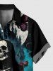 Chemise grande taille à imprimé tête de mort, squelette, rose, fleur, lune, papillon, château, Halloween, boutonnée, poche, pour homme - Noir M